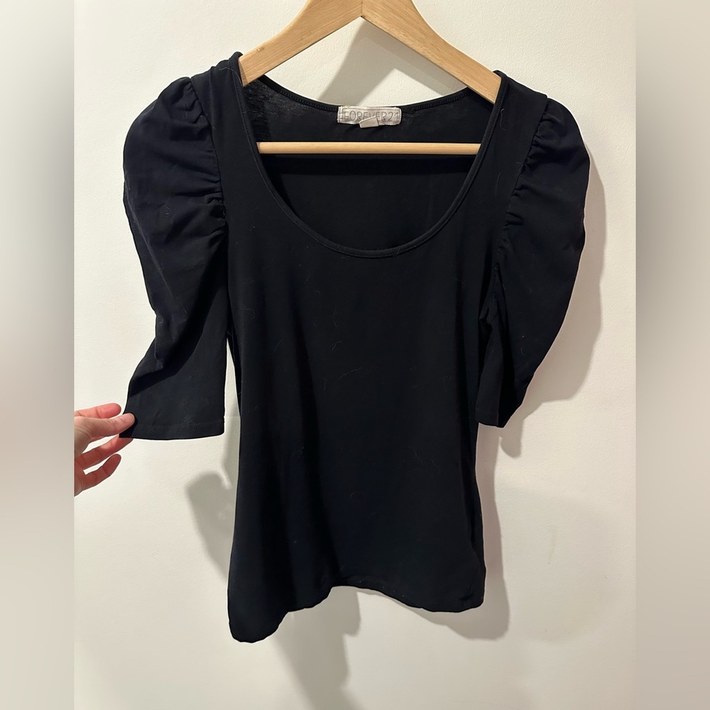 Forever 21 Black Ruched Sleeve Blouse - Picture 2 of 7